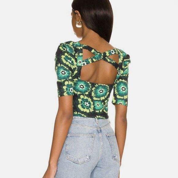 FREE PEOPLE WOMEN’S GIVE ME MORE TOP STRAPPY BACK IN GREEN/BLACK COMBO NWT - Picture 2 of 5